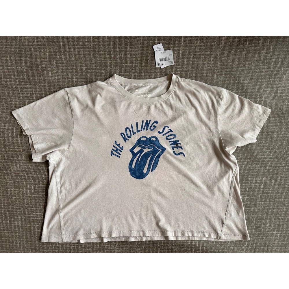 American Eagle The Rolling Stones Band Tee Beige Blue Graphic T-Shirt XL NWT